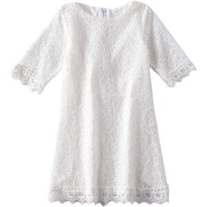 🆕Toddler Girl White Cotton Elegant Flower Lace Half Sleeve A Line PrincessDress